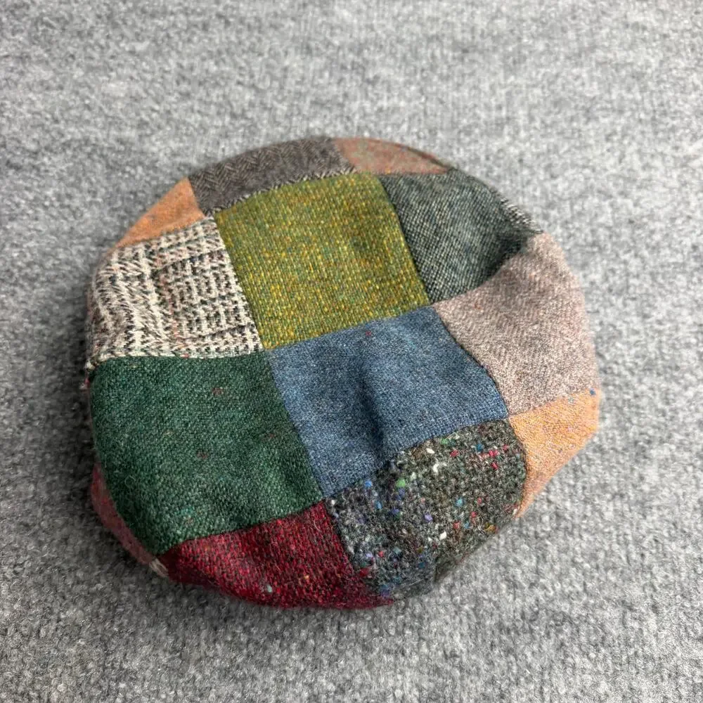 Vintage Hanna Hats Donegal Patchwork Tweed Newsboy Cap XL Made in Ireland Wool